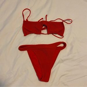PACSUN LA HEARTS ribbed tie bikini set in red